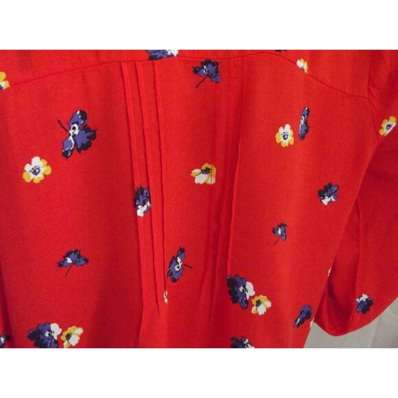 Old Navy Blouse Womens Large Red Floral boho peasant top lace-up v-neck swing - Picture 9 of 15